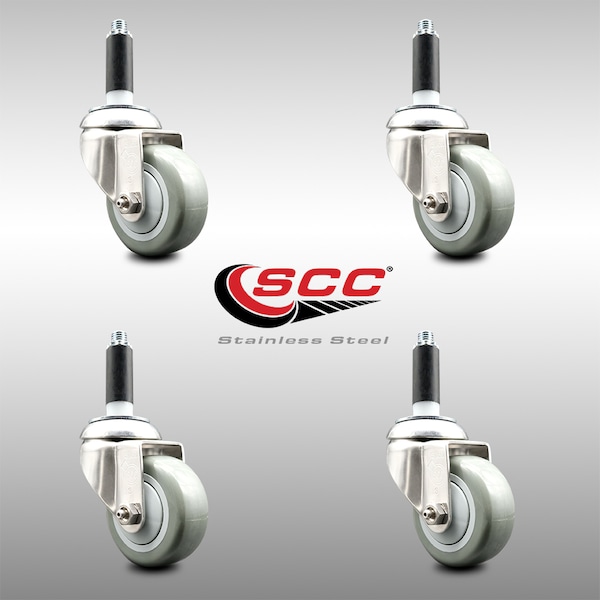 3.5 Inch 316SS Gray Polyurethane Swivel 3/4 Inch Expanding Stem Caster Set